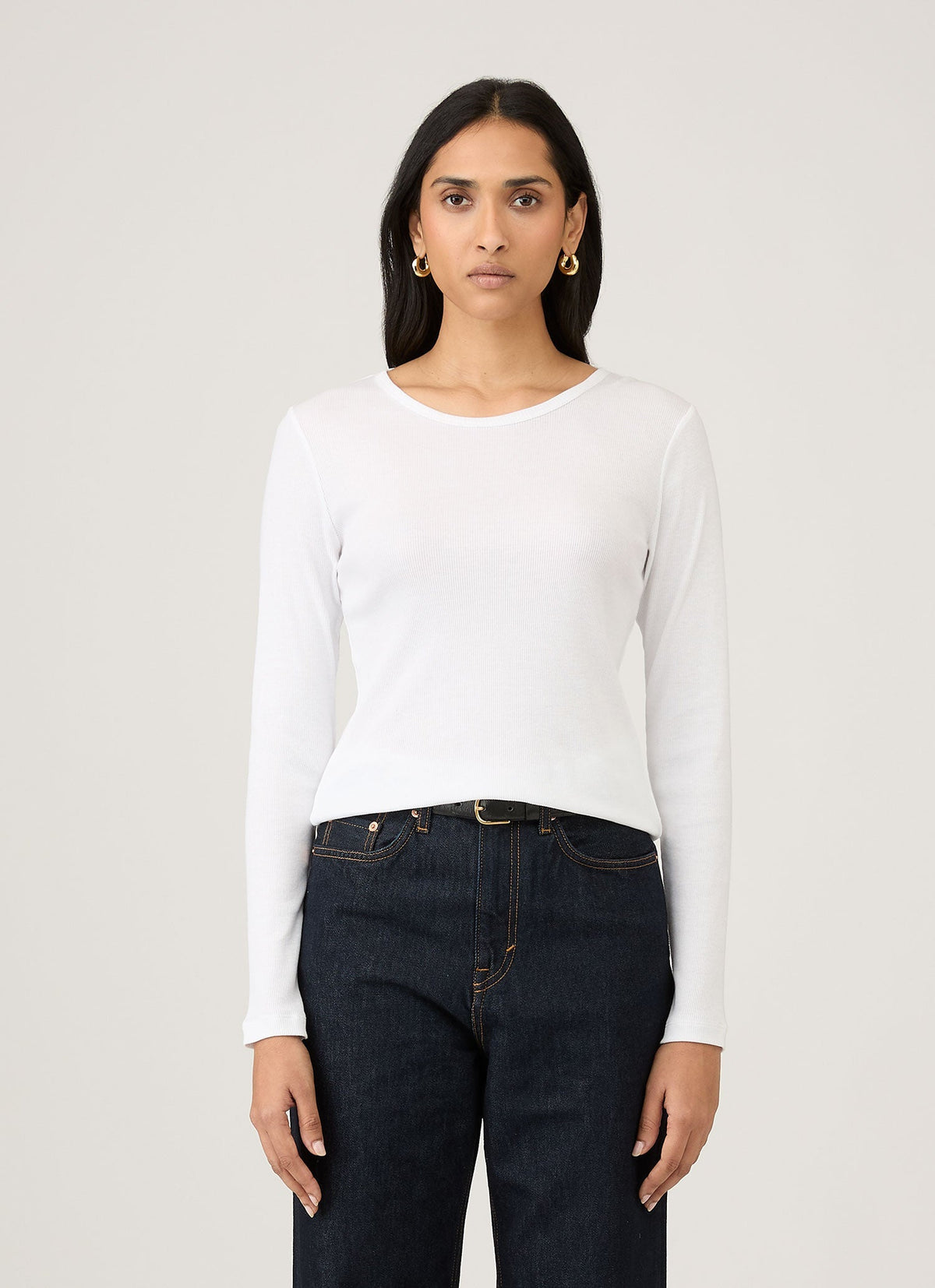 Sunspel Women's Ribbed Long Sleeve T-shirt in White