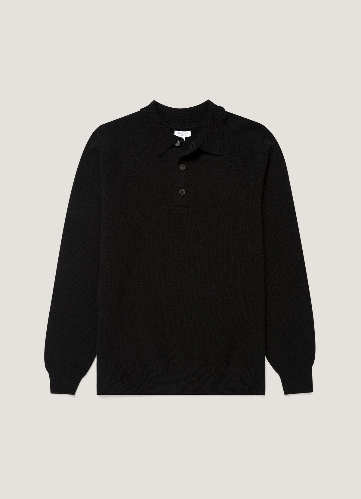 Sunspel Men's Lambswool Knitted Polo Shirt in Black